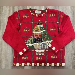Vintage 99 Y2K Heirloom Collectibles Hand Knit Christmas Tree Sweater Petite